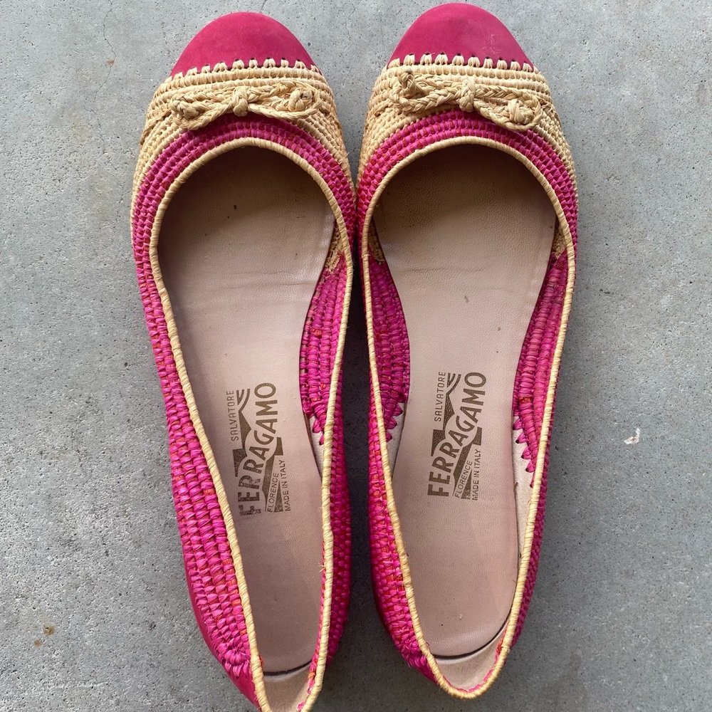 Ferragamo Suede and Wicker flats s9.5 rtl:$295